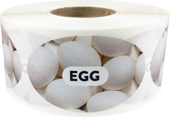 Egg Grocery Store Food Labels 1.25 x 2 Inch Oval Shape 500 Total Adhesive Stickers