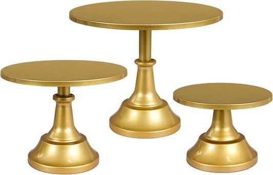 3 Piece Gold Cake Stand Set Metal Round Cake Holder 8/10/12 inch Dessert Table Display Cupcake Stands for Birthday, Baby Shower, Wedding, Banquets, Parties and Ceremonies