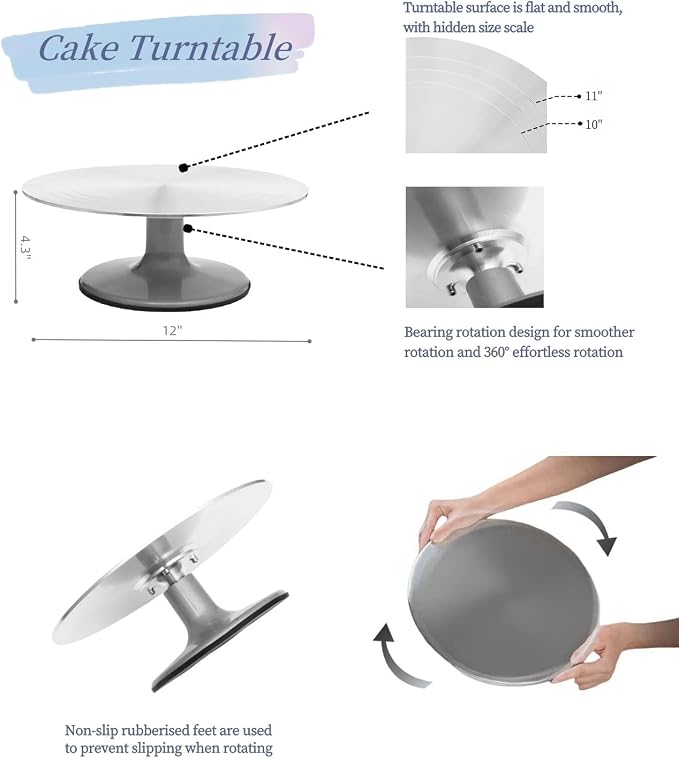 Cake Decorating Supplies Kit, Cake Baking Kit Includes 1 Cake Turntable,1 Cake Shovel, 2 Piping Bags,2 Icing Comb Scraper,3 Spatulas, A Box Of Piping Tip Set -24Types Of Cake Decorating Tips.