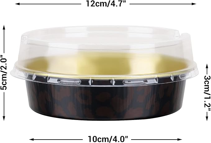 Beasea 20 Pack 4” Mini Pans with Lids, 8oz Disposable Aluminum Baking Foil Tins Round Small Black Dark Red Spot Container for Individual Cupcake Dessert Muffin Ramekin Cheesecake Quiche Oven Dishes