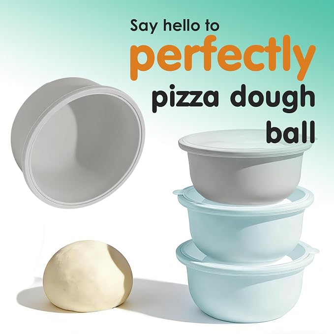 4Pcs Stackable Silicone Pizza Dough Proofing Proving Containers with Lids,Pizza Dough Proofing Box For Home Kitchen | Make 12" Pizzas 700ml(Grey+Blue)