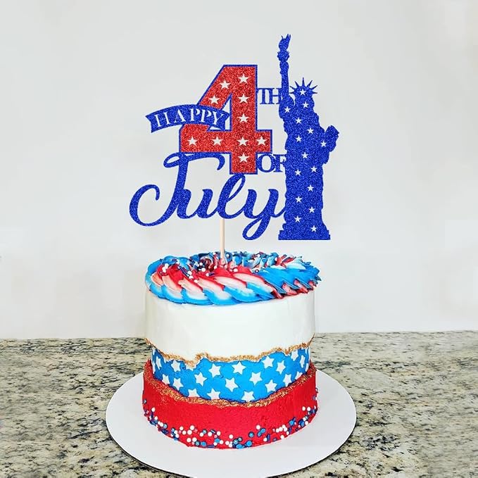 Happy 4th of July Cake Topper，Independence Day Cake Decor，America USA Patriotic Party Independence Day/Baby Shower/Birthday Party Decoration Supplies