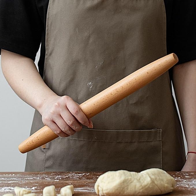 Wooden Rolling Pin for Baking Beech Wood French Rolling Pin Tapered Rolling Pin for Fondant Pie Crust Cookie Pastry Pizza Bread Non Stick Dough Roller 15.75-Inch