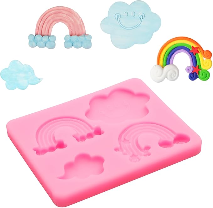 Rainbow Cloud Silicone Fondant Molds 2 Pcs for Chocolate Cake Decoration Candy Cupcake Topper Cake Polymer Clay Crafts Epoxy Resin