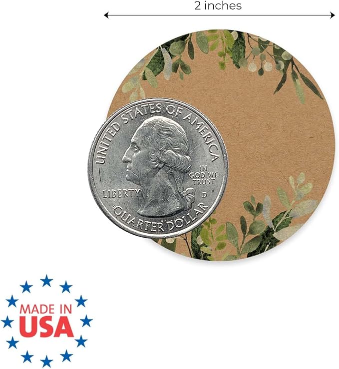 Brown Kraft Greenery Border Stickers / 500 Canning Labels / 2" Round Jar Sticker / 6 Floral Foliage Designs with Writing Space/Made in The USA