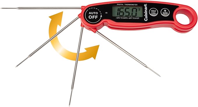Cuisinart LCD Digital Instant Read Thermometer, Water Resistant Meat Thermometer for Home & Grill, Digital Grill Thermometer with Calibration & Backlight, Home Gadget, BBQ, Smoker, Oil Fry & Candy