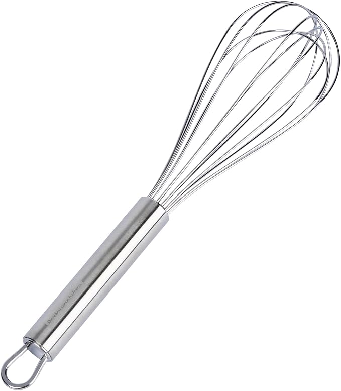 Restaurantware 11 in Stainless Steel Wire Whisk - German Standard Kitchen Balloon Whisk with Ergonomic Handle, Dishwasher Safe - Durable French Whisk for Cooking, Mixing Thick Batter and Sauce