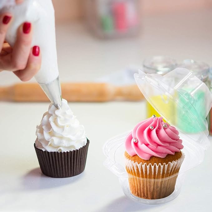 NPLUX 150 Pack Individual Cupcake Containers Plastic Cupcake Boxes Cupcake Holders Stackable Deep Dome Cupcake Carrier