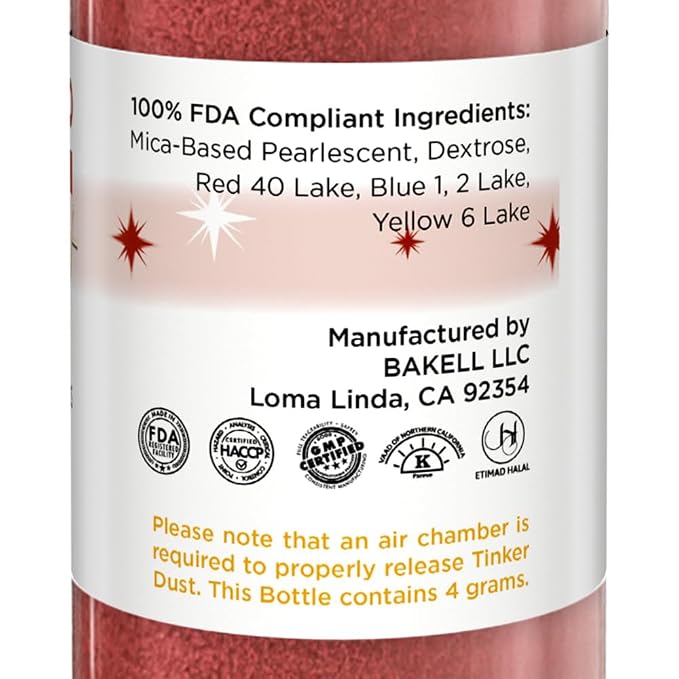 Bakell - Burgundy Red Tinker Dust (4g, 1x Mini Spray Pump) Edible Glitter for Food, Desserts, and Baked goods!
