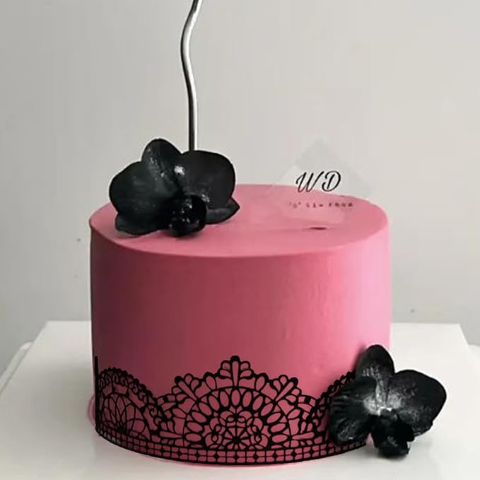 Ready to Use Edible Cake Lace Trim Variation Black 14-inch 10-Piece Set | Large Pre-Made