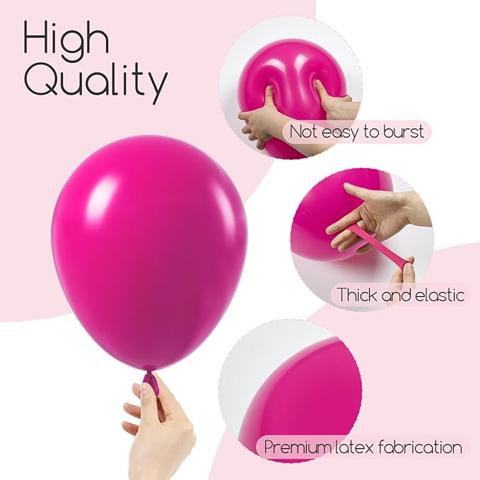 120pcs Hot Pink Balloon Arch Kit, 18 12 10 5 inch Hot Pink Latex Balloons Different Sizes Balloon Garland for Engagement Bridal Bachelorette Tropical Birthday Party Decorations