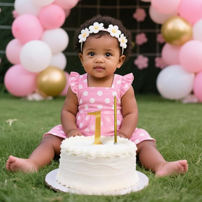 3.7IN Gold Acrylic Number 1 Cake Topper with 12 Gold Long Candles - Perfect for 1st Birthday Party Supplies, Ideal for Cake Decoration
