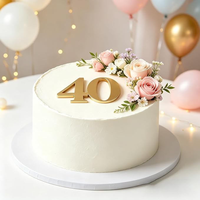 Acrylic Forty Cake Topper, Gold Number 40 Cake Side Decoration, Happy 40th Birthday Cake Picks Decoration, Hello 40, 40th Anniversary Party Cake Charm Decor Supplies