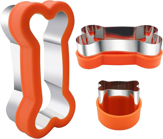Dog Cookie Cutters Set 3 Piece -3 Different Sizes Of Dog, Bone, and Paw Print Cookie Mold Dog Bone Cutters Stainless Steel Shaped Cutters for Homemade Treats,Cakes and Cookies