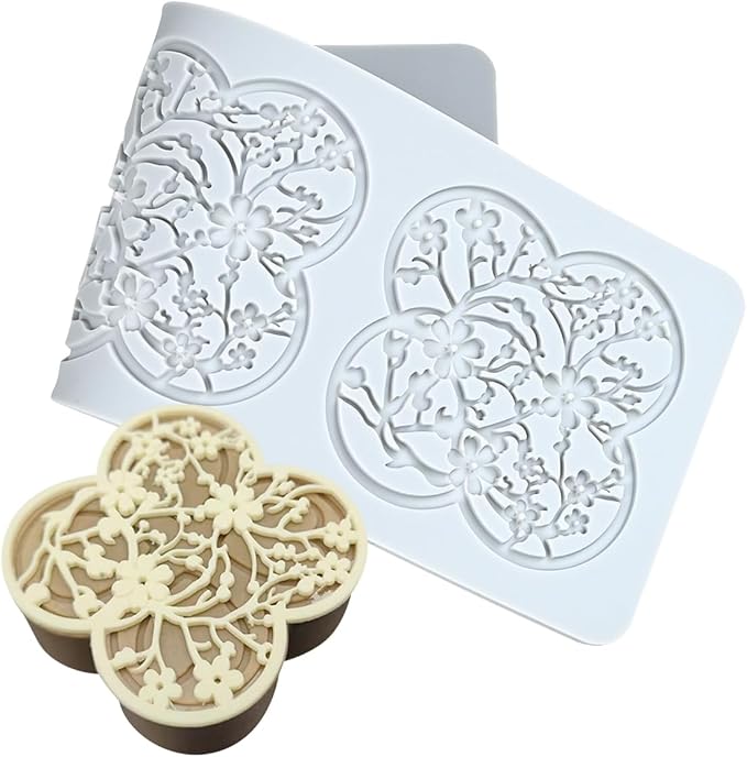 mostsom 3D Plum Blossom Branch Cake Lace Mold Silicone Mould Fondant Mold Chocolate Stencil Cake Decorating Border Bakeware (D_ Plum Blossom)
