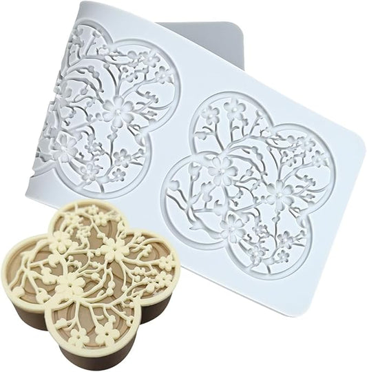 mostsom 3D Plum Blossom Branch Cake Lace Mold Silicone Mould Fondant Mold Chocolate Stencil Cake Decorating Border Bakeware (D_ Plum Blossom)