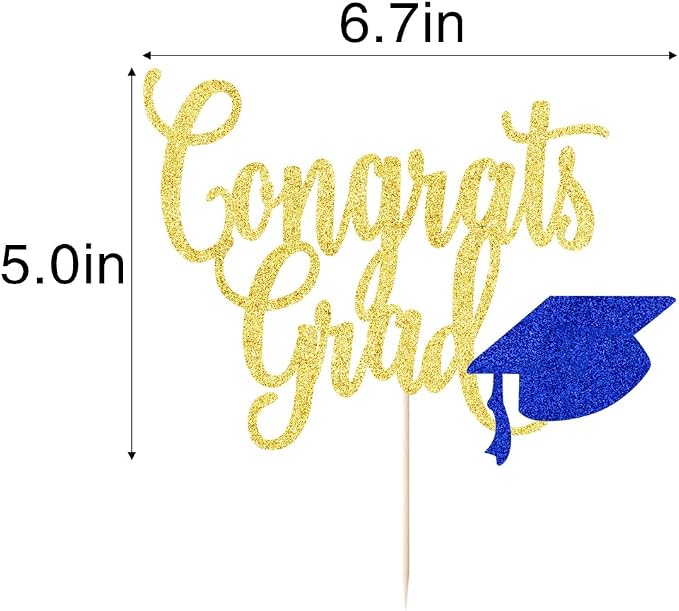 Congrats Grad Cake Topper,2026 Graduation Cake Topper, Congrats Grad Decorations,2026 High School/College/Senior Graduation Party Decorations Supplies. (Congrats Grad Gold dark blue)