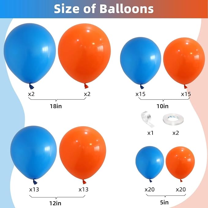 Blue and Orange Balloon Arch Kit, 100 Pcs Blue and Orange Balloon Garland Kit, Latex Balloons Different Sizes 18/12/10/5 inch for Birthday Graduation Space Themed Party Decorations