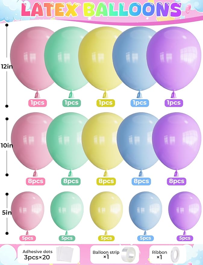 Pastel Birthday Decorations, Pastel Balloons with Happy Birthday Balloon Banner, Macaron Balloons,Cloud Latex Balloon for Women Girls Boys Party Supplies(84Pcs)