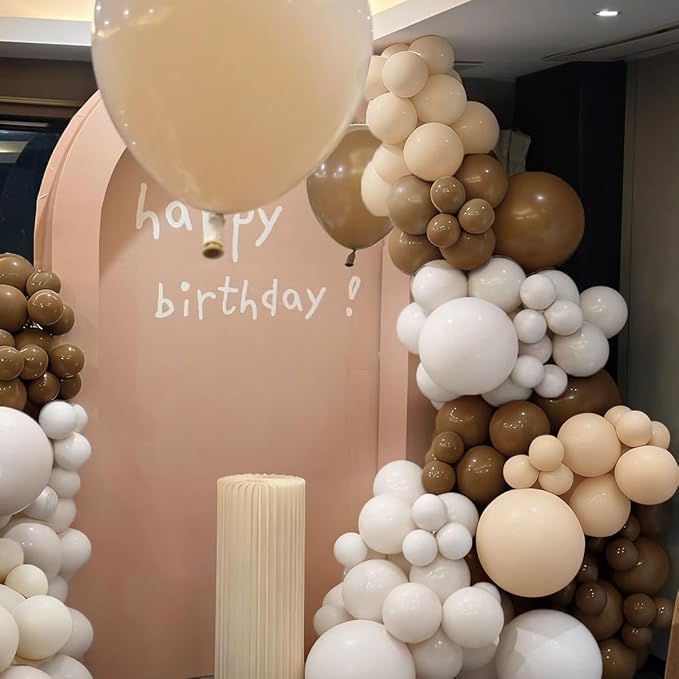 MEBAY Boho Brown Balloon Garland Arch Kit, 166Pcs Coffee Brown Nude White Balloons for Neutral Bear Bridal Baby Shower Birthday Party Decorations