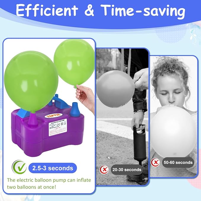 Electric Balloon Pump, Portable 2 Modes Balloon Blower Machine with 14 Balloon Arch Kits, Air Pump for Balloon, Balloon Inflator for Party Decoration
