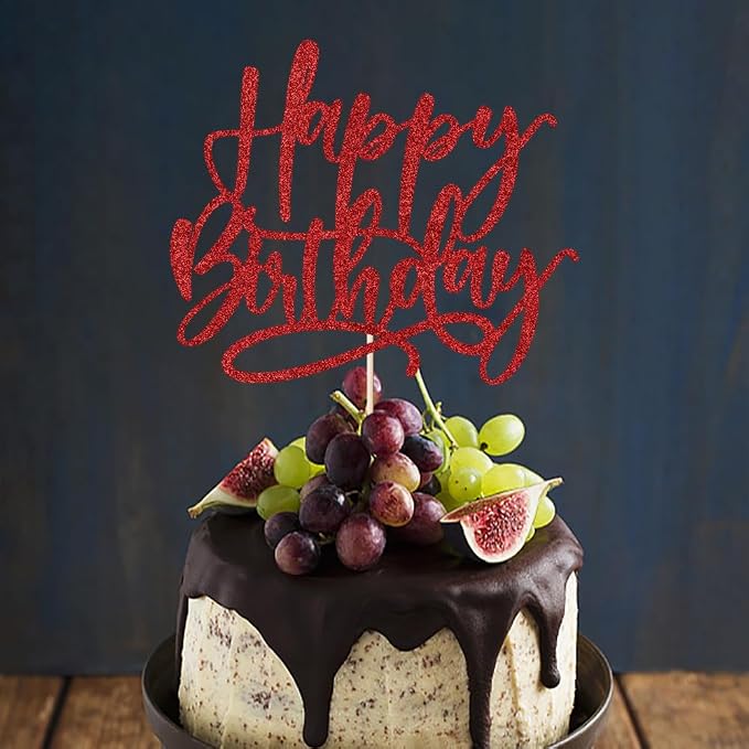Kaoenla Happy Birthday Cake Topper,Red Glitter handwork Happy Birthday Cake Decoration Suitable For Anniversary/Birthday Party Decor