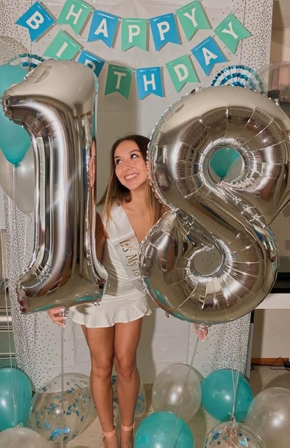 40 Inch Large Numbers Balloon, 4 Silver Ballon for 4th 14 40 44 Birthday Party, Balloon 4 Number for Graduations Wedding Supplies