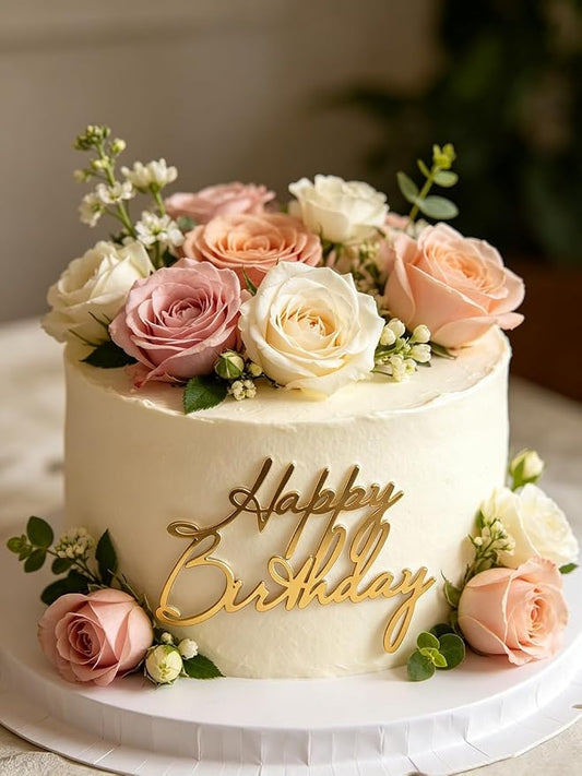 Happy Birthday Cake Topper, Mirrored Gold Acrylic Cake Side Decoration for Birthday Party Decoration Supplies (Design6)
