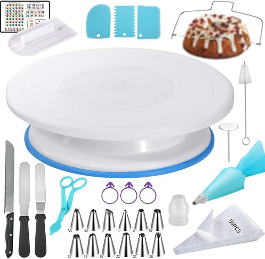 79PCS Cake Decorating Kit with Revolving Cake stand Turntable,Piping Bags and Tips Set for Cake Decorating,Cake Baking Supplies for Beginners Cake Tools Set with Icing Scrapers Spatulas