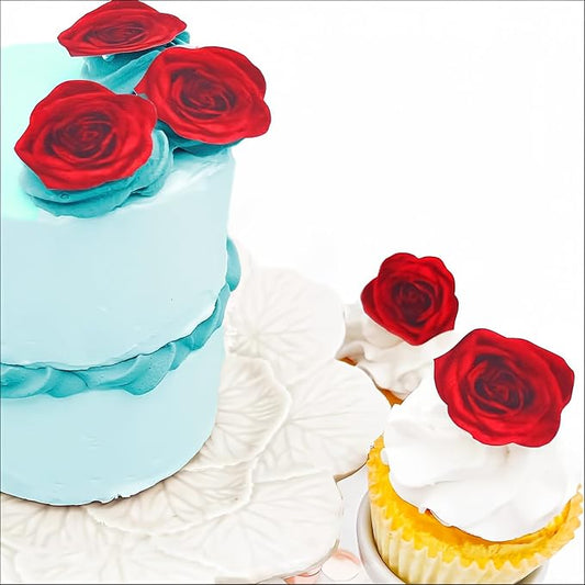 Sugar Robot -Red Roses - Edible leaves for cake decorating - Premium Crafted - Made in the USA Cake -Set of 15