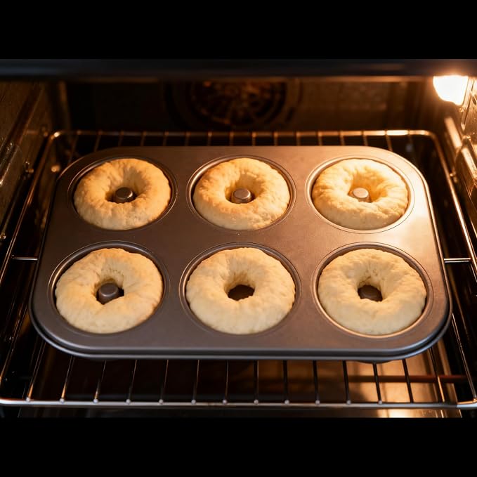 Non-Stick Donut Baking Pan, 1 Pack 6-Cavity Premium Carbon Steel Donut Mold, Heavy Duty & Oven Safe Baking Tray for Donuts, Muffins, Cakes and Biscuits, Easy Release