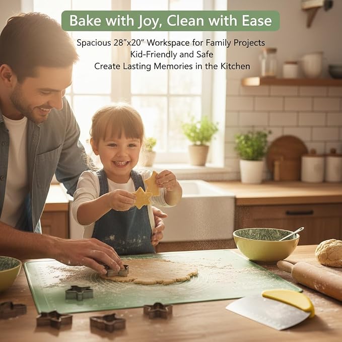 28" x 20"Silicone Baking Mat, Extra Thick Dough Rolling Mat with Measurements and Edge Heightening, Non-stick Food Grade Silicone Pastry Mat for Pastry, Bread, Cookies