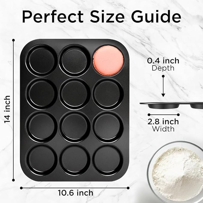 Wrenbury Nonstick Whoopie Pie Pan 12-Cup for Muffin Top - Carbon Steel Shallow Baking Tray for Macarons Cookies Yorkshire Puddings Cornbread & Burger Buns