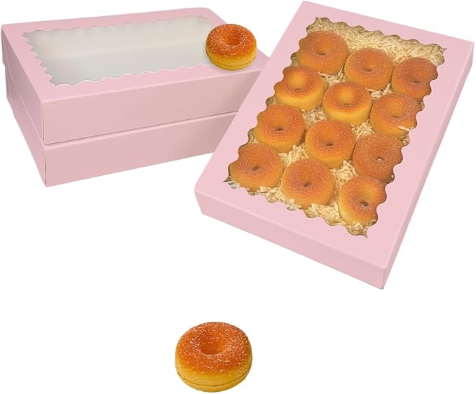 qiqee Auto-pop Up Pink Cookie Box with Window 14x10x2.5 Inch 24Pcs Bakery Pastry Macaron Bakery Box For Packaging