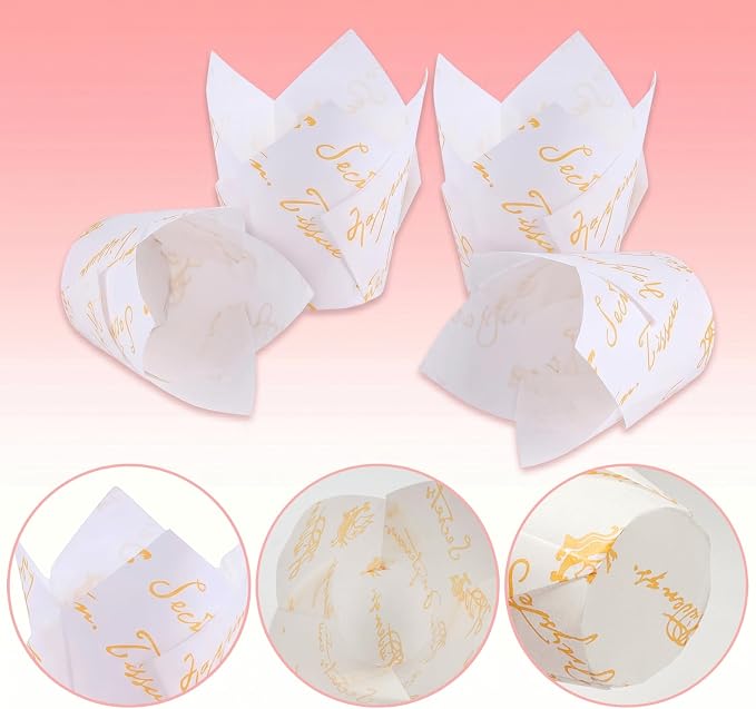 200 Pcs White Tulip Cupcake Liners for Baking, White Letters | Standard Greaseproof Tulip Muffin Liners for Baking, 3oz White Paper Cupcake Wrappers for Party Wedding Birthday