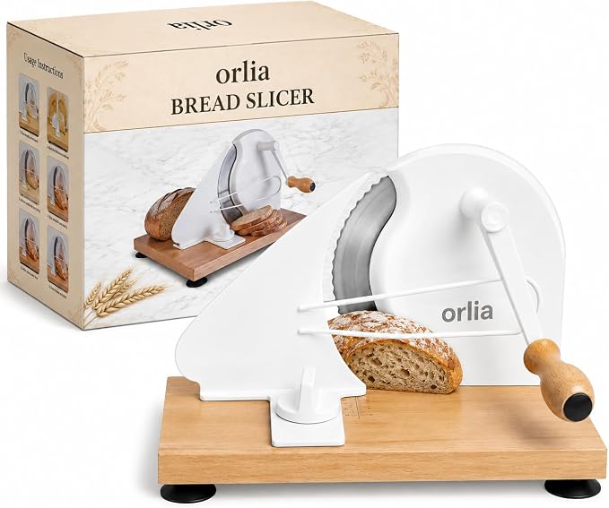 Bread Slicer for Homemade Bread – Adjustable Manual Bread Cutter for Sourdough Bread, Even Slices with Hand Crank, Serrated Blade, Scale Guide & Secure Base