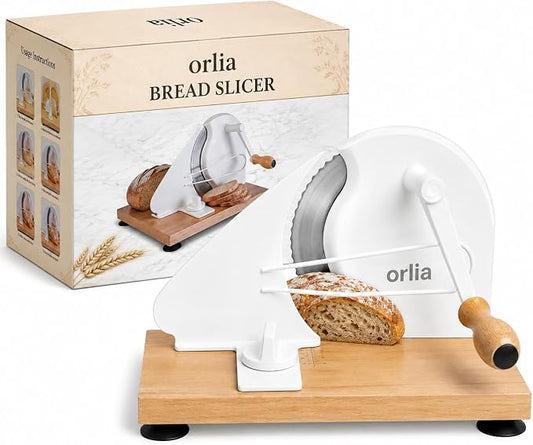 Bread Slicer for Homemade Bread – Adjustable Manual Bread Cutter for Sourdough Bread, Even Slices with Hand Crank, Serrated Blade, Scale Guide & Secure Base