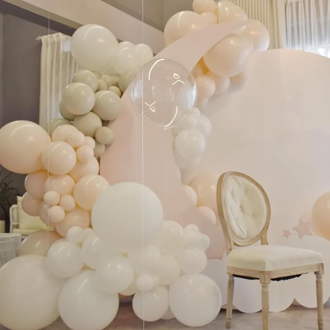 Voircoloria 130pcs Ivory White Balloons Different Sizes 18" 12" 10" 5" Party Latex Balloons for Birthday Baby Shower Graduation Wedding Gender Reveal Anniversary Party Decorations