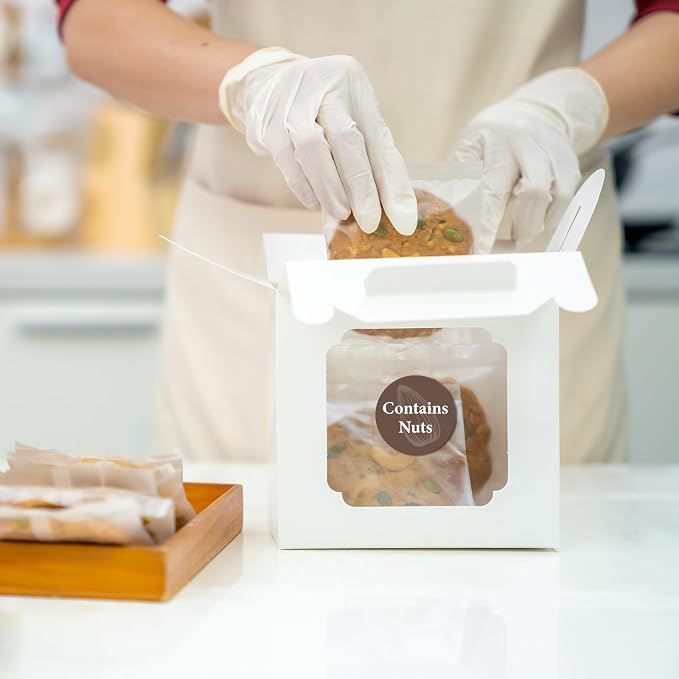 2000pcs Contains Nuts Stickers 1in Nut Allergen Warning Circle Dot Brown Tree Nut Allergy Food Rotation Advisory Label for Retail Food Packing Restaurant Cake Shop Cookie Bakery Businesses Kitchen