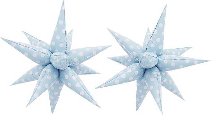 2Pcs Blue Macaron Polka Dot Explosion Pointed Star Foil Balloons/Candy Color Balloon for Christmas, Candyland Party, Baby Shower, Unicorn Birthday, Easter/Rainbow Candy Themed Party Decorations