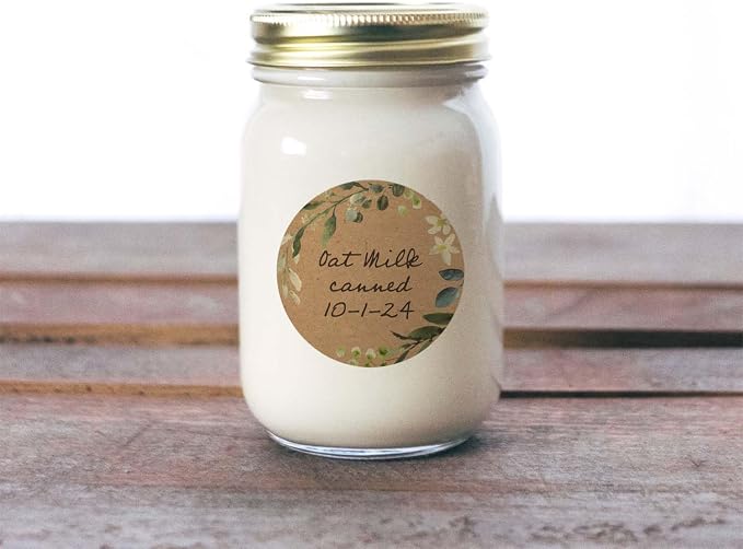 Brown Kraft Greenery Border Stickers / 500 Canning Labels / 2" Round Jar Sticker / 6 Floral Foliage Designs with Writing Space/Made in The USA