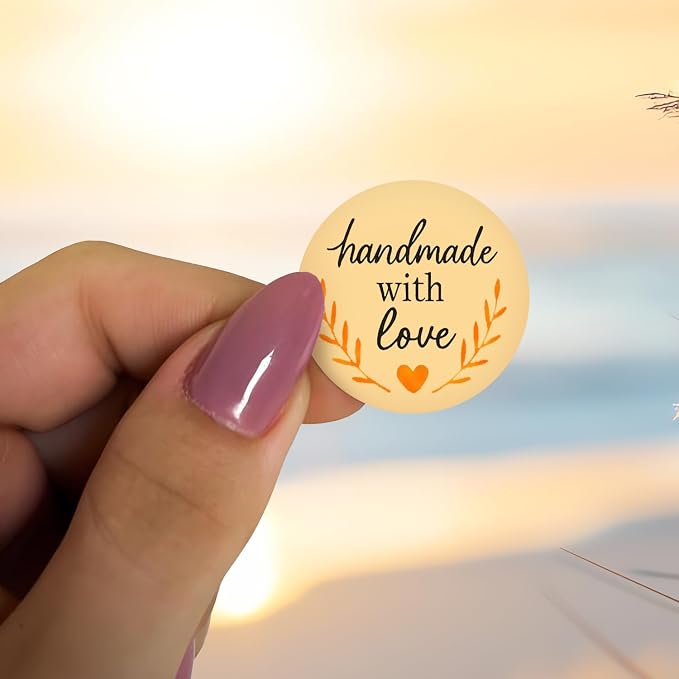 StickerJet Handmade with Love Stickers 3"x3" Round Labels, Sheet of 20 Stickers, Easy Peel & Stick, Premium Vinyl – Self-Adhesive Labels for Small Business, Gifts, and Packaging