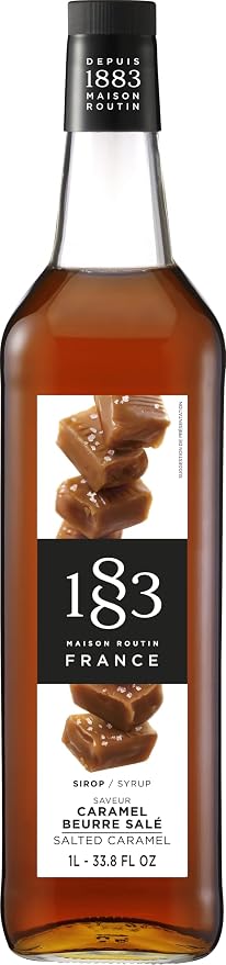1883 Salted Caramel Syrup for Drinks, Made in France, 1 Liter Glass Bottle