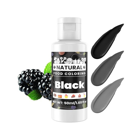 Black Natural Food Coloring - 50ml Plant Based Food Dye, No FD&C & Artificial Dyes, Gluten-Free, Food-Grade, Vibrant Liquid Colors for Icing, Baking, Cake Decorating, Frosting, Fondant, Slime - 1.69 Fl.Oz Bottles
