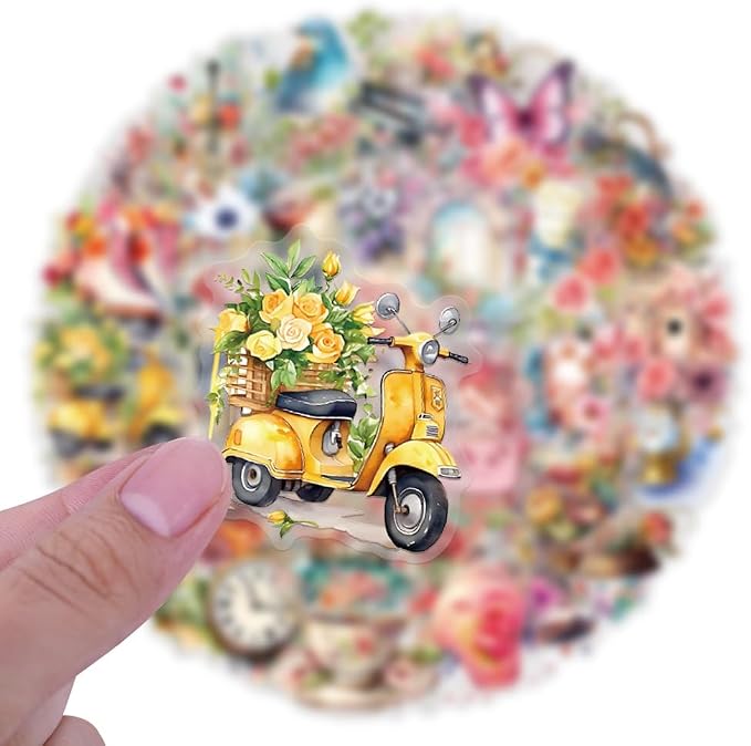 57PCS Transparent Artwork Scrapbook Stickers Pack, Vintage Aesthetic Flowers Stickers for Scrapbook Journal, Waterproof for Water Bottles Laptop Phone Scrapbook Supplies DIY Crafts