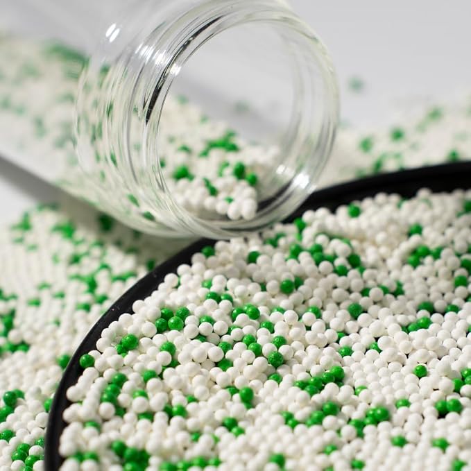 Christmas White Green Edible Pearl Sprinkles for Cake Decorations130g/4.6oz, Baking, Ice Cream, Cookies, Cupcake Topper2mm Sugar Pearls for Cake Decorating (2mm green white)