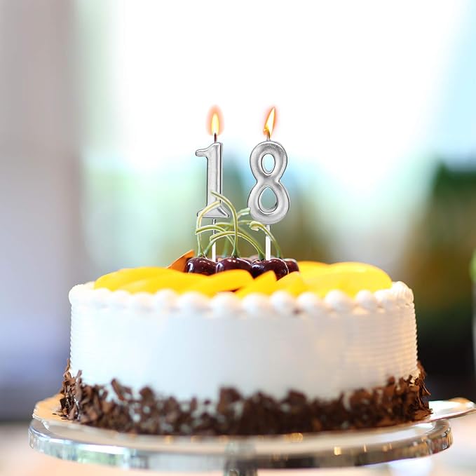 Beanlieve 10-Pieces Numeral Birthday Candles - Cake Numeral Candles Number 0-9 Glitter Cake Topper Decoration for Birthday,Wedding Anniversary,Party Celebration (Silver)