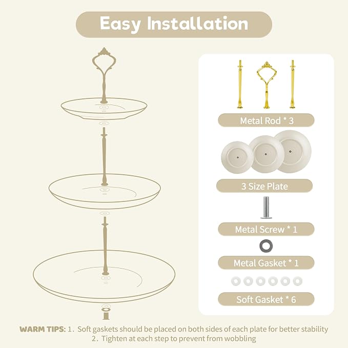 Lucky Will Beige Tiered Dessert Serving Tray for Kid's Party Supplies Favors 3 Tier Cupcake Cake Stand for Birthday Tea Afternoon Halloween Christmas Candy Bar