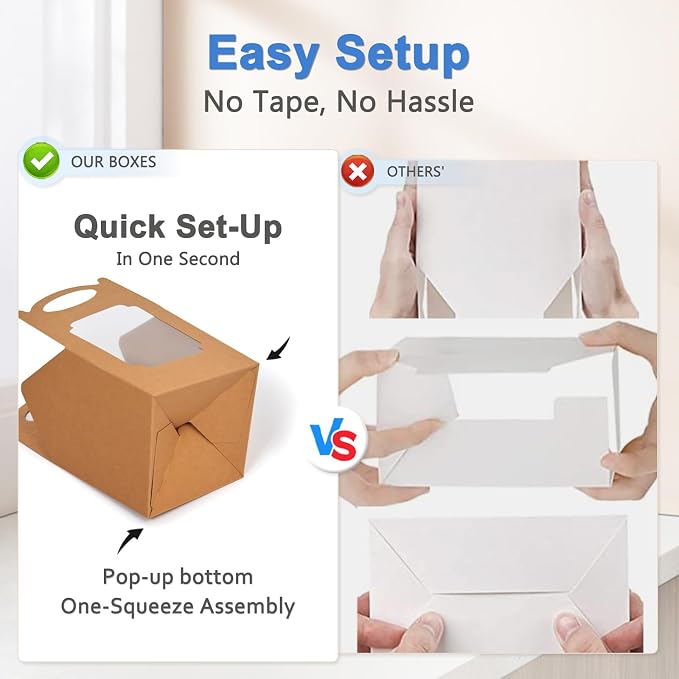Cupcake Boxes 12 pcs, Individual Cupcake Containers Brown with Window Insert and Handle, Pastry Box Single Muffins Holder Disposable for Bakery Wrapping Party Favor Packaging