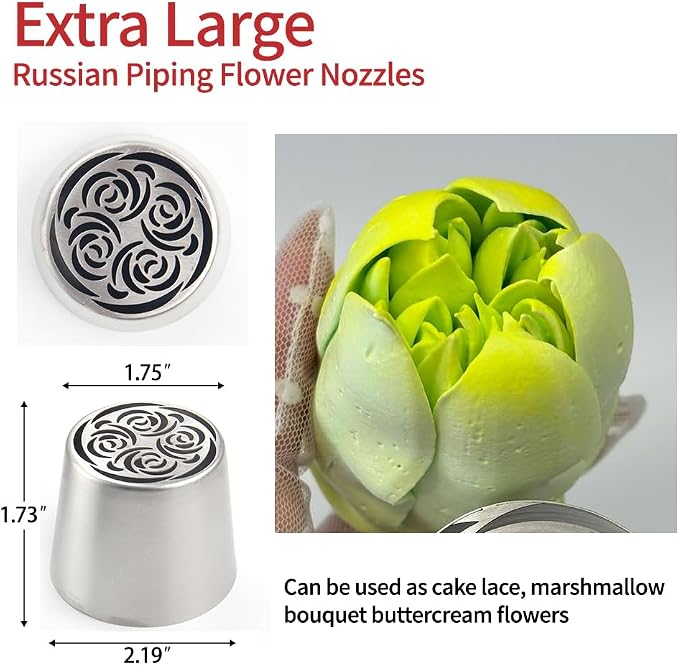 Extra Large Russian Piping Tips - Stainless Steel Flower Nozzles Set for Cake Decorating, Rose & Floral Icing Tips for Cupcakes, Cookies Professional Baking Tools (XXL, Style 68)